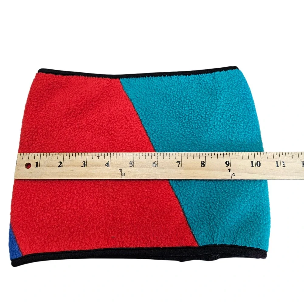 Columbia 90s Fleece Neck Warmer Gaiter Color Block Teal Blue Red Winter Made USA